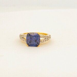 Estate PAJ Blue CZ Ring Gold Over Sterling Silver 925 Size 6 Split Shank 4.6g